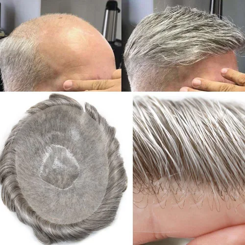 Miniatura 29 de Toupee Hair for Men Hair Piece 0.002 in Ultra Thin Skin Mens Toupee Sistema de reemplazo de cabello humano para hombres, prótesis capilar