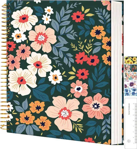 Miniatura 10 de CAGIE Cuaderno en espiral de tapa dura 8.5 x 11, cuaderno en espiral floral de 200 páginas con bolsillos, cuadernos encuadernados en espiral grandes