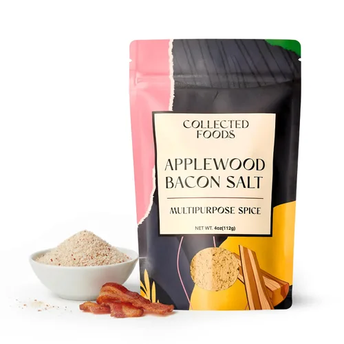 Collected Foods Condimento prémium de sal de tocino ahumado de madera de manzana, totalmente natural, sin gluten, sin OMG, sal saborizada para