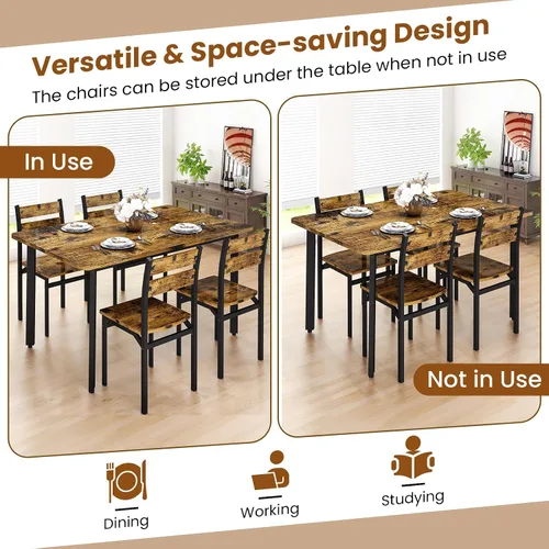 Miniatura 7 de Recaceik Juego de mesa de comedor para 4 sillas de mesa de cocina de madera, juego de mesa de comedor de 5 piezas de granja de 43 pulgadas, juego