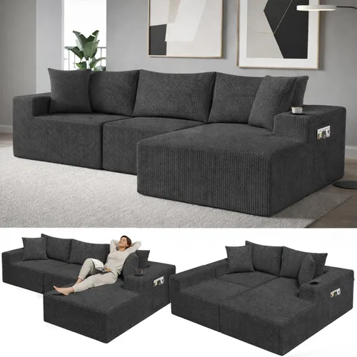 Miniatura 9 de EconoHome Sofá seccional Boneless Cloud, asiento profundo de felpa en forma de L para relajarse y entretener, construcción duradera y fácil montaje