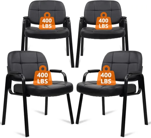 Miniatura 11 de CLATINA Juego de 2 sillas grandes y altas para sala de espera de 400 libras, silla de recepción de oficina de cuero, sin ruedas, con respaldo, Base