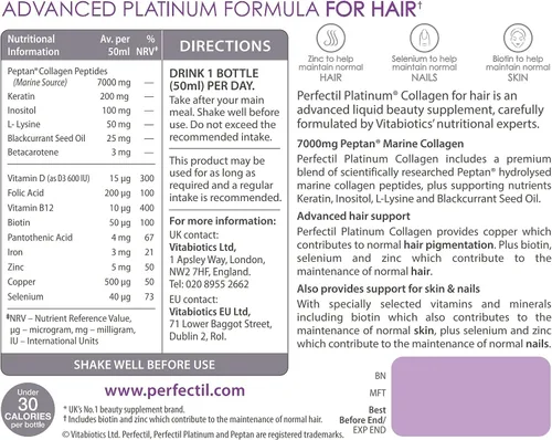 Miniatura 3 de Perfectil by Vitabiotics Platinum Colágeno Bebida Capilar 10 x 1.7 fl oz