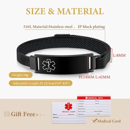 Miniatura 59 de VNOX Pulsera de identificación de alerta médica para hombres y mujeres, pulseras de alerta médica con grabado personalizado para mujeres y hombres