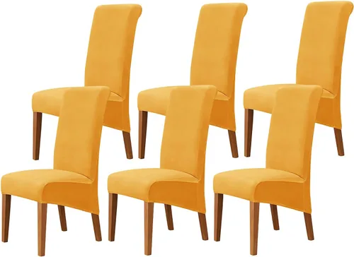 Miniatura 55 de Juego de 2 fundas de terciopelo para sillas de comedor, color beige, fundas elásticas para sillas de comedor y cocina, reutilizables, protector