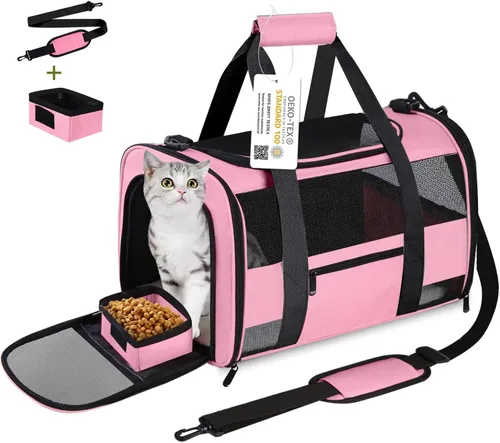 Miniatura 10 de Transportín para gatos y perros pequeños, gatitos, cachorros, transportín para mascotas para gatos pequeños y medianos de menos de 15 libras, Rojo