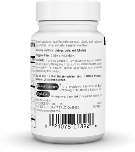 Miniatura 3 de Source Naturals Complejo articular hialurónico con glucosamina, condroitina y MSM Extra Strength - 30 Tabletas