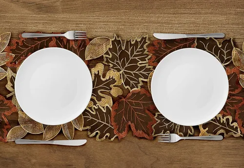Miniatura 4 de Camino de mesa de otoño de 13.7 x 34 pulgadas con hojas de arce bordadas, decoración de mesa de café de comedor con temática de cosecha de Acción