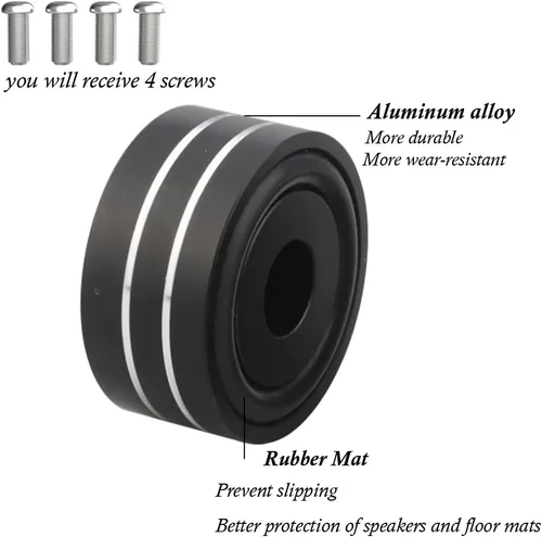 Miniatura 4 de Tertullus 4 pies de aislamiento de altavoz de alta fidelidad de 1.575 x 0.787 in de aluminio para tocadiscos, subwoofers, amplificador, dispositivos