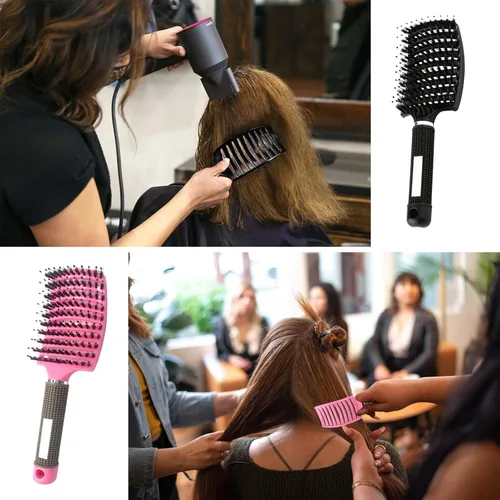 Miniatura 5 de Cepillo para el cabello, paquete de 2 cerdas de jabalí, ventilado, curvado, secado rápido, desenredante, brillo y suave, todo tipo de cabello