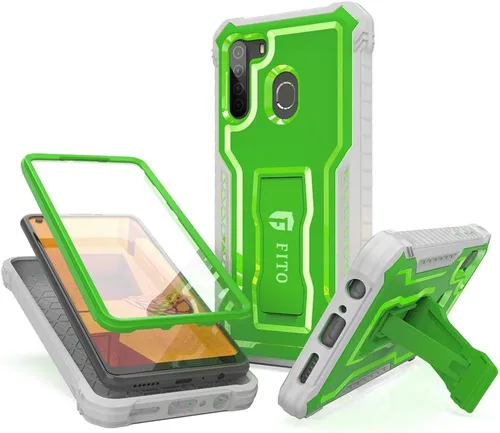 Miniatura 9 de FITO Funda para Samsung Galaxy A21, doble capa a prueba de golpes resistente con protector de pantalla para teléfono Samsung A21, soporte Azul