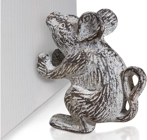 Comfify Tope para puerta de hierro fundido con diseño de ratón, una cuña vintage rústica en blanco antiguo, soporte pesado para dormitorio, baño o