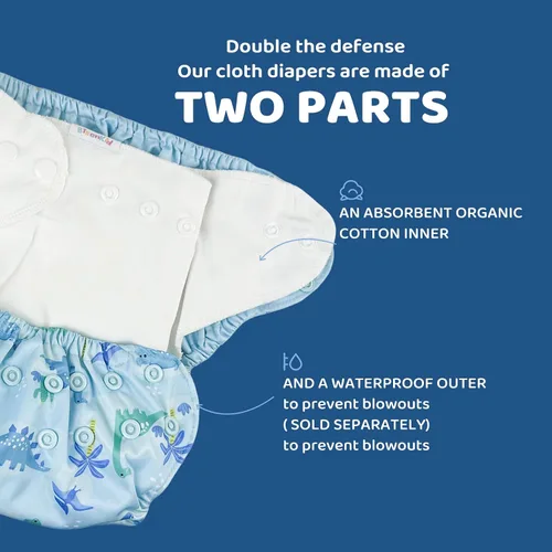 Miniatura 2 de BISENKID Pañal interior de tela de algodón orgánico, súper absorbente y cómodo, se utiliza con una cubierta de pañal de tela impermeable que se