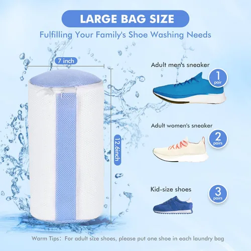 Miniatura 6 de Teletrogy 2 bolsas para lavadora de zapatos, bolsa de zapatos de lavandería para lavadora y secadora, bolsa reutilizable de limpieza de zapatos