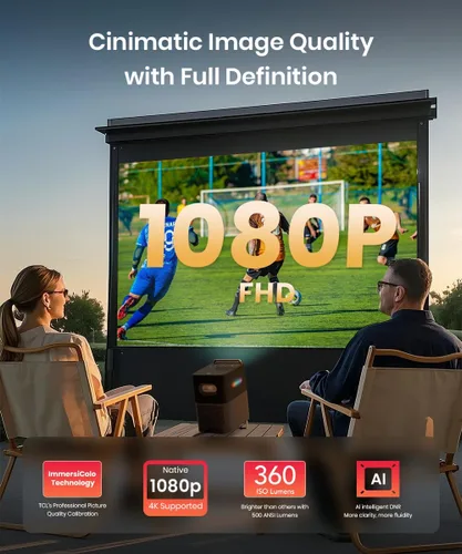 Miniatura 4 de TCL Proyector A1 GTV con licencia oficial de Netflix, proyector de película portátil para exteriores de 1080P, 360 lúmenes ISO, proyector WiFi RGB