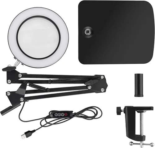 Miniatura 7 de Lámpara de lupa 15X con abrazadera y soporte, lámpara de escritorio de 72 LED con 3 temperaturas de color y 10 niveles de brillo ajustable