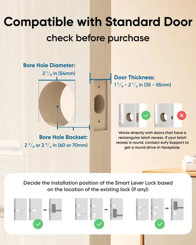 Miniatura 6 de eufy Security Smart Lock C33, cerradura de puerta con teclado con asa, perilla de puerta de huellas dactilares, cerradura de puerta de entrada sin