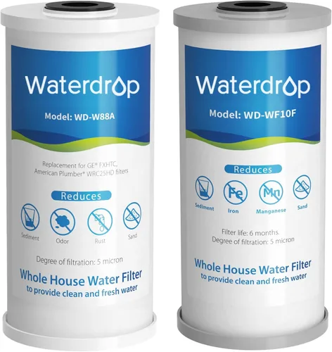 Waterdrop Filtro de agua para toda la casa, Filtro de carbón, Cartucho de filtro reductor de hierro y manganeso, Reemplazo para GE GXWH40L, FXHTC,