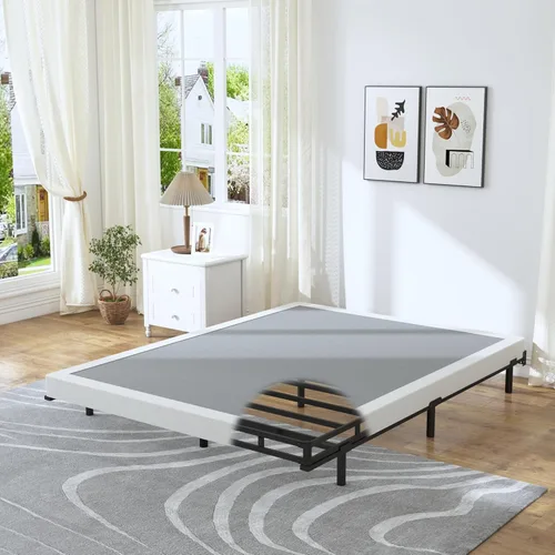 HOBINCHE Base de colchón Full Box Spring de 4 pulgadas de alto perfil para cama matrimonial, base de colchón con marco de metal resistente, fácil