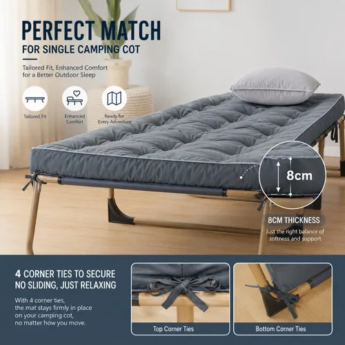 Miniatura 4 de Jamdok Cubrecolchón para cuna de campamento, cama de caravana, camas individuales estrechas (75 x 30 pulgadas), almohadilla acolchada gruesa