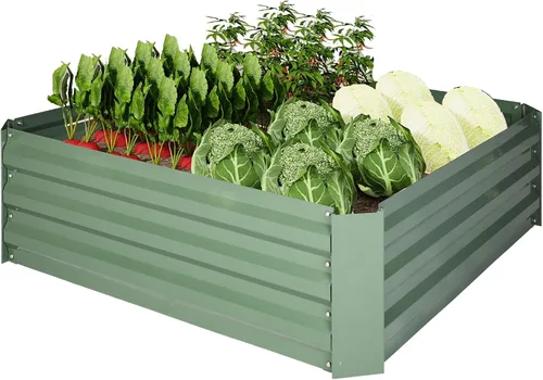 Miniatura 8 de LUCKYERMORE Jardineras elevadas, maceta de metal galvanizado de 32 x 32 x 12 pulgadas, con revestimiento antioxidante, para jardín o invernadero