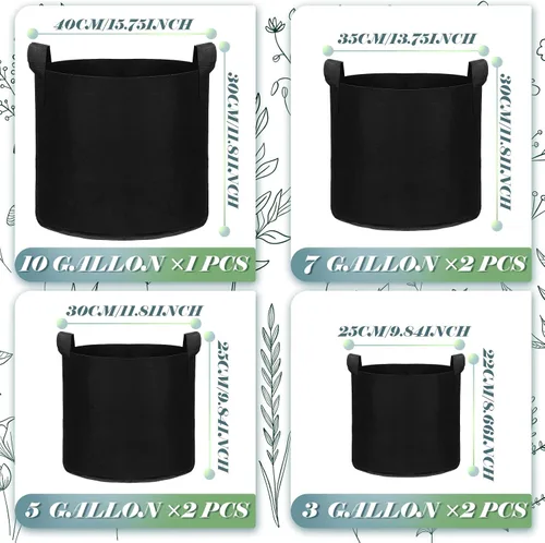 Miniatura 2 de Hoolerry Paquete de 7 bolsas de cultivo de plantas negras de varios tamaños, bolsas de cultivo no tejidas gruesas en 4 tamaños, 10, 7, 5 y 3
