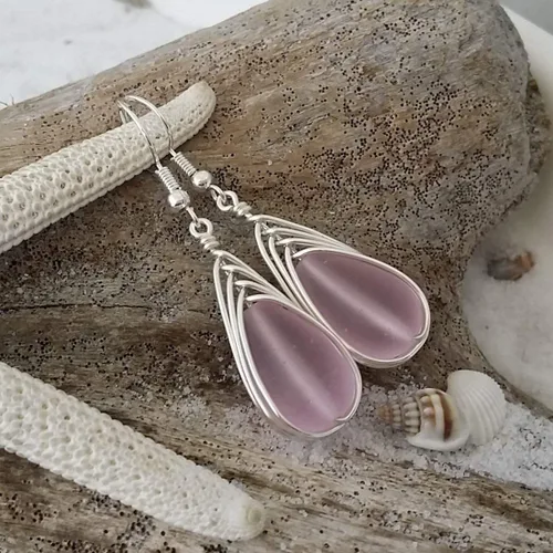 Miniatura 12 de Yinahawaii Handmade Sea Glass Earrings, Hawaiian Jewelry, Wire Braided Earrings Teardrop Earrings, Beach Jewelry Sea Glass Jewelry For Women Cobalt