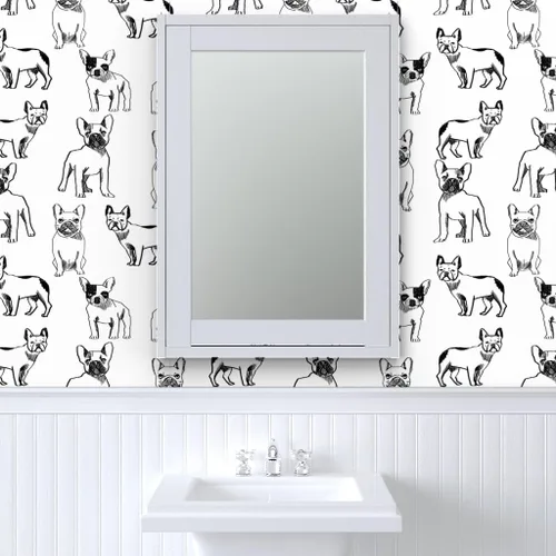 Miniatura 6 de Papel tapiz de grado comercial Swatch – Bulldog francés Negro Blanco Perros Frenchie Monocromo Lindo Cachorro Tradicional Papel pintado por