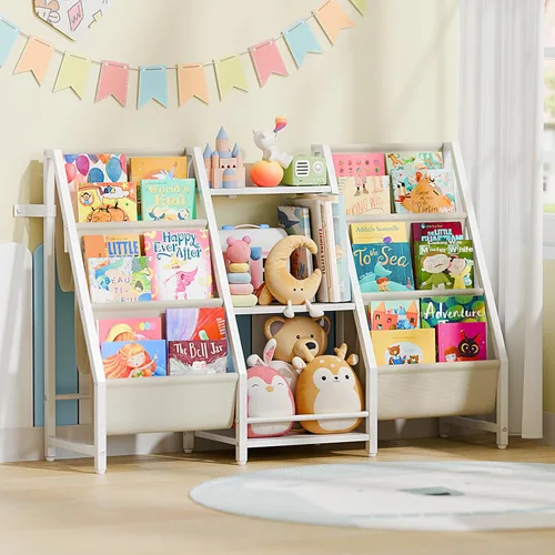 Estantería organizadora de almacenamiento de juguetes para niños, estante para libros para habitaciones de niños, estantería infantil de 2 lados con