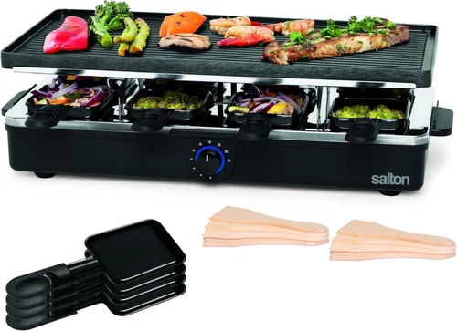 Salton Raclette - Parrilla eléctrica de interior para fiestas y raclette, 8 personas, color negro