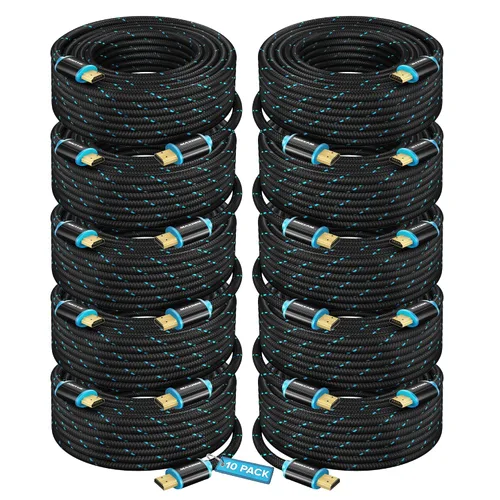 Miniatura 11 de Maximm - Cable HDMI 2.0 4K de alta velocidad (incluye clips de cable, empates y adaptador de ángulo recto) en múltiples tamaños y paquetes Azul - 1