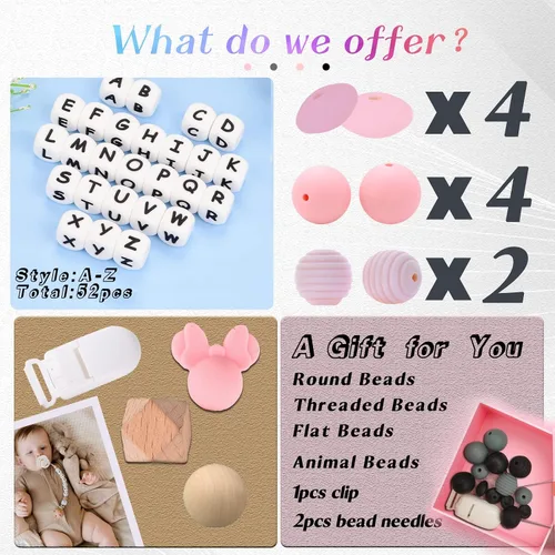 Miniatura 2 de Clip para chupete personalizado para niños y niñas, 2 juegos de 26 letras de silicona para cochecito con nombre, lindo y duradero, soporte