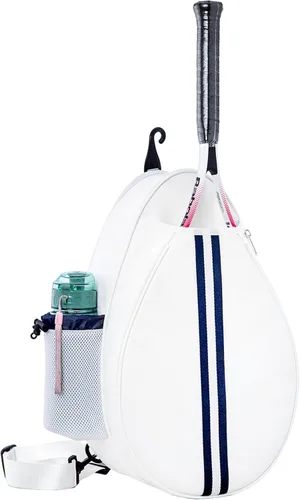 Mochila de Tenis Cruzada de un Hombro de PU Blanco para Niñas, Bolsa de Tenis, Bolsa Bandolera para Raqueta de Tenis para Mujeres, con Portabotellas