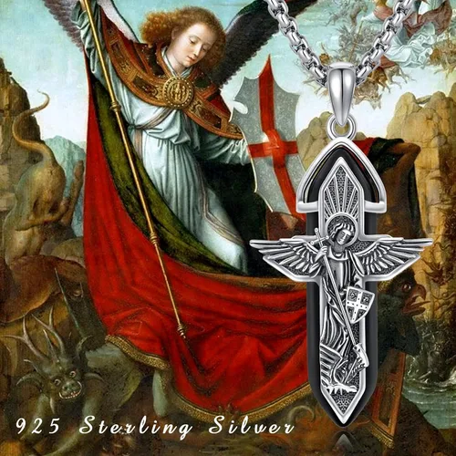 Miniatura 2 de Brisskaari Collar de San Miguel para hombres y mujeres, plata de ley 925, arcángel católico, colgante de amuleto de San Patricio, regalo de joyería
