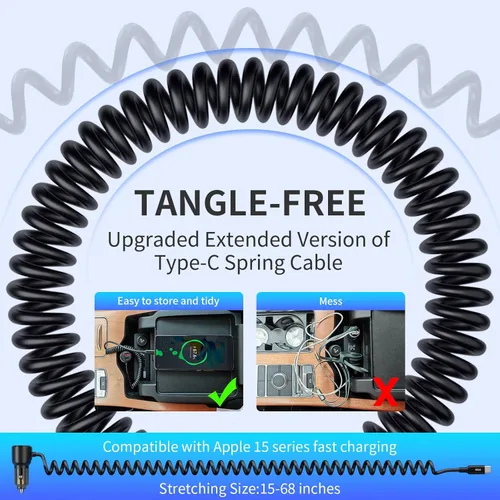 Miniatura 5 de Cargador retráctil de coche de 110 W, adaptador de encendedor de cigarrillos de 3 puertos, cable USB C retráctil de 5.7 pies, cargador de coche USB