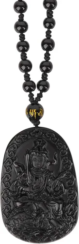 Miniatura 12 de Obsidian Guardian Buddha Amulet - Zodiac Feng Shui Necklace, symbolizing wisdom and wealth