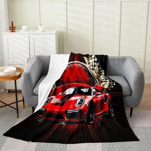 Miniatura 15 de Erosebridal Manta roja de coche de carreras para niños y adolescentes, manta fresca de coche de carreras de 40 x 50 pulgadas, manta de forro polar