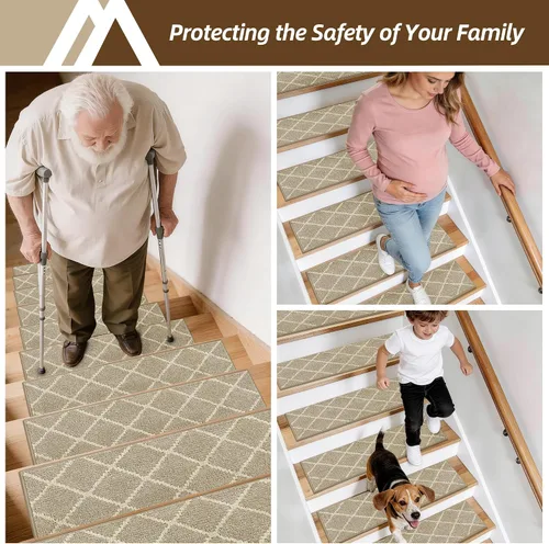 Miniatura 8 de COSY HOMEER Peldaños de escalera para peldaños de madera de 9 x 28 pulgadas, alfombras antideslizantes, pelar y pegar para interiores para niños