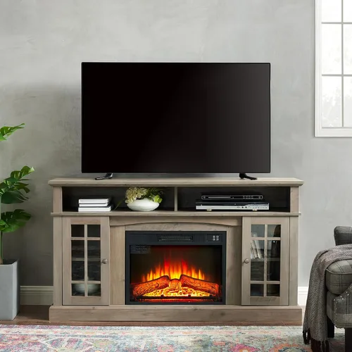 Miniatura 16 de Farmhouse Classic Media - Soporte de TV antiguo para TV de hasta 50 pulgadas con espacio de almacenamiento abierto y cerrado