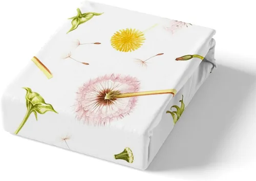 Miniatura 5 de Manfei Sábana bajera ajustable de diente de león rosa, tamaño individual, funda de cama de flores en acuarela con 1 funda de almohada, juego de ropa