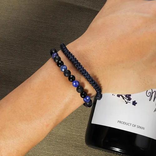 Miniatura 7 de Pulseras de cuentas negras para hombres y niños 0.236 in de obsidiana ónix cuentas de lava para hombre conjunto de pulseras para hombre - Genial