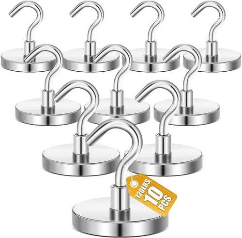 Miniatura 14 de E BAVITE Ganchos magnéticos negros, gancho magnético de neodimio fuerte de 30 libras para crucero, parrilla, toalla, colgar en interiores, cocina