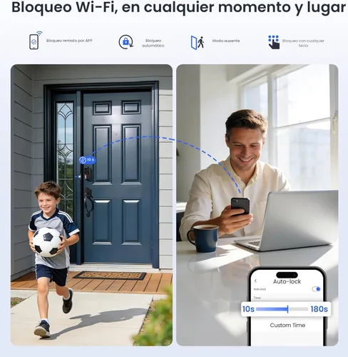 Miniatura 9 de Veise VE027 - Cerradura inteligente Wi-Fi integrada, cerradura de puerta delantera sin llave de huellas dactilares, control remoto y control de voz