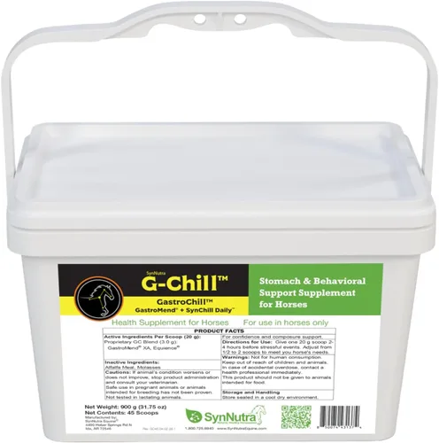 Miniatura 8 de G-Chill Soporte digestivo y composure para caballos – Combinación de GastroMend + SynNutra SynChill – 30 dosis – Apoya la integridad del estómago
