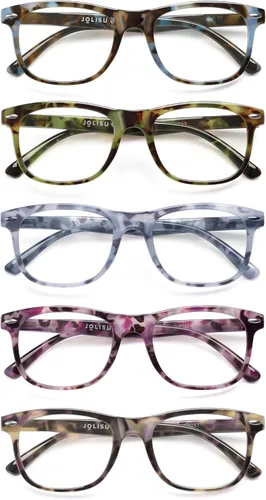Miniatura 9 de JOLISU Paquete de 5 lentes de lectura para mujer, elegantes lentes de lectura con bloqueo de luz azul, lentes de bisagra de resorte para mujeres