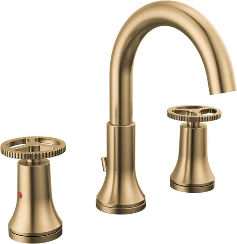 Delta Faucet Trinsic - Grifo de baño de gran extensión con 3 orificios, llave de baño dorada, tecnología de sello de diamante, ensamble de drenaje