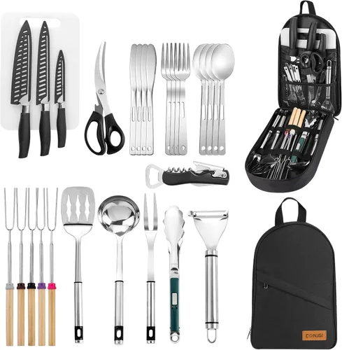 Miniatura 9 de Bolsa de almacenamiento de utensilios de cocina para campamento, juego de utensilios de cocina de campamento, bolsa de almacenamiento portátil Kit