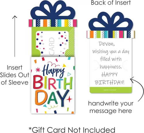 Miniatura 6 de Big Dot of Happiness Portatarjetas de regalo de cumpleaños alegres, fundas coloridas para tarjetas de regalo y dinero de celebración, juego de Feliz