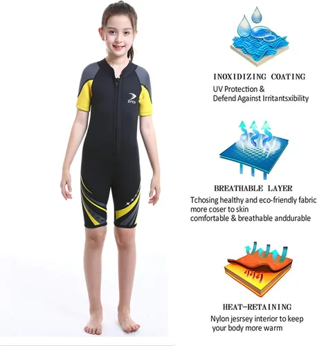 Miniatura 6 de ZCCO Traje de neopreno corto de neopreno de 0.098 pulgadas de una pieza para niños y niñas, ideal para nadar, surfear y bucear deportes acuáticos