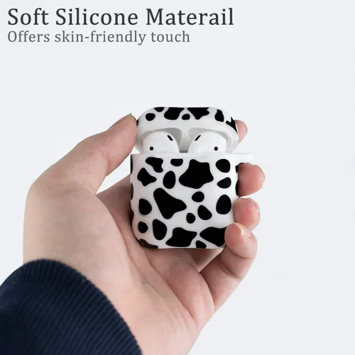 Miniatura 5 de LitoDream - Funda de silicona suave y flexible con llavero para Apple AirPods 2 y 1, ideal para niñas (vaca)
